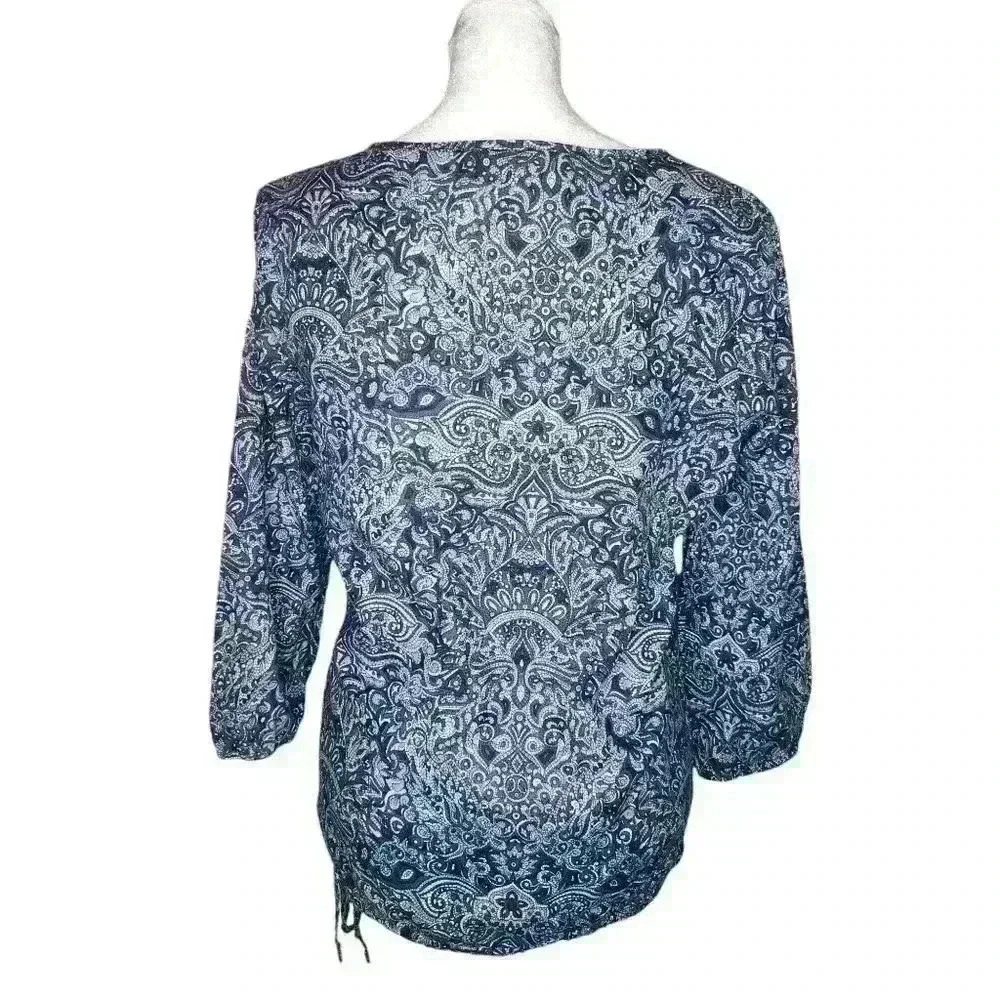 Lucky Brand Top boho blue Geometric 3/4 sleeve blouse women's small - Picture 2 of 8